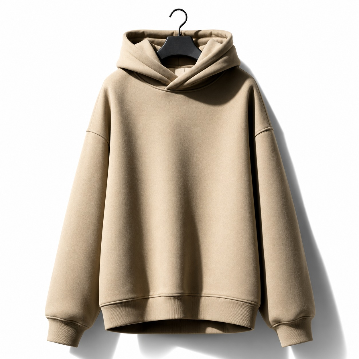 Cream premium hoodie on hanger — custom-manufactured by Safir Wear