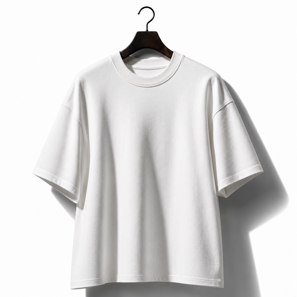 White custom t-shirt on hanger — manufactured by Safir Wear